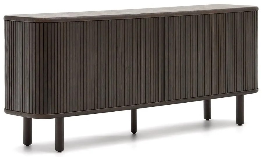 Sötétbarna alacsony komód tolóajtóval, kőrisfa dekorral 180x75 cm Mailen – Kave Home