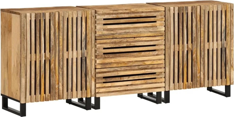 vidaXL 3 db tömör nyers mangófa tálalószekrény 60 x 34 x 75 cm