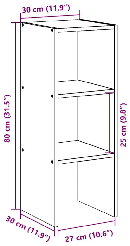 fekete tölgy szerelt fa könyvespolc halmozható 30 x 30 x 80 cm