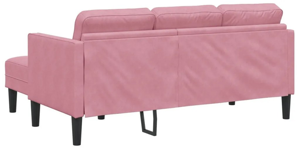 Kerti kanapé padokkal és párnákkal L-alakú rózsaszín bársonyos, 3 személyes kanapé chaise longue világos rózsaszín 160 cm bársonyból, Zsöllye rózsaszín 113x57x39 cm bársonyos