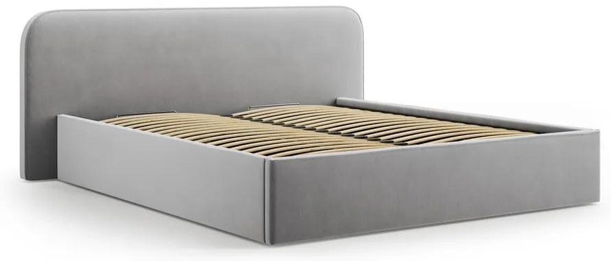 Világosszürke kárpitozott ágyneműtartós franciaágy ágyráccsal 200x200 cm Elizabeth – Micadoni