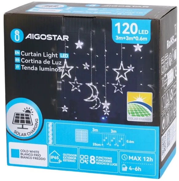 Aigostar - LED napelemes karácsonyi fényfüzér 120xLED/8 üzemmód 3x0,6m 500 mAh IP65 hideg fehér