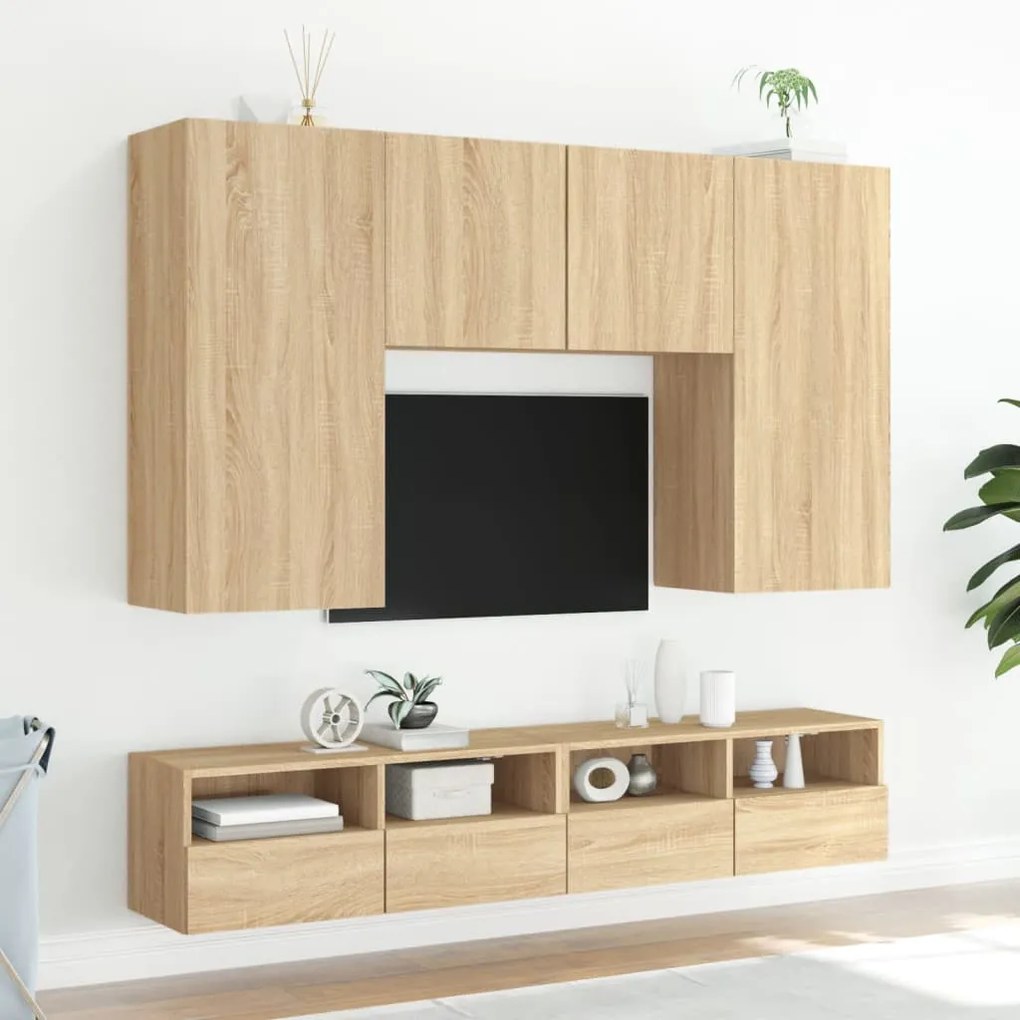 2 db sonoma tölgyszín szerelt fa fali TV-szekrény 100x30x30 cm