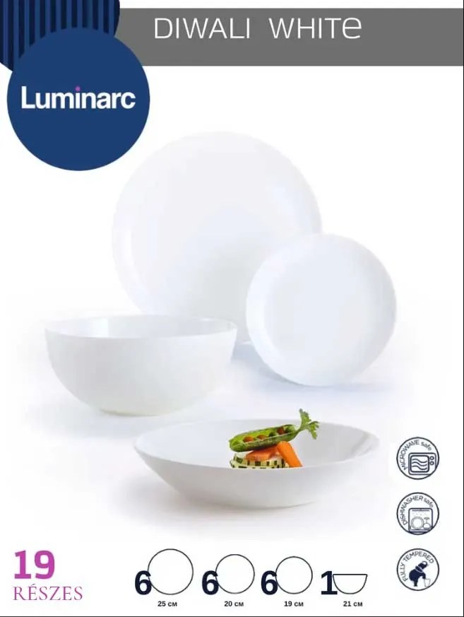 Luminarc DIWALI üveg étkészlet 19 részes 6 személyes fehér