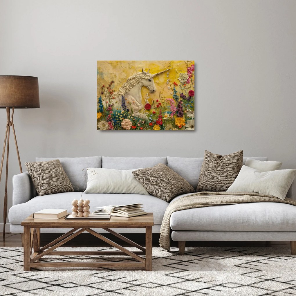 Üveg kép - Egyszarvú virágokkal (70x50 cm)