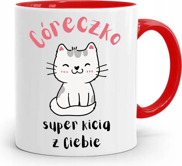 Piros Bögre Ajándék Lányának Szuper Cica nyomott mintával