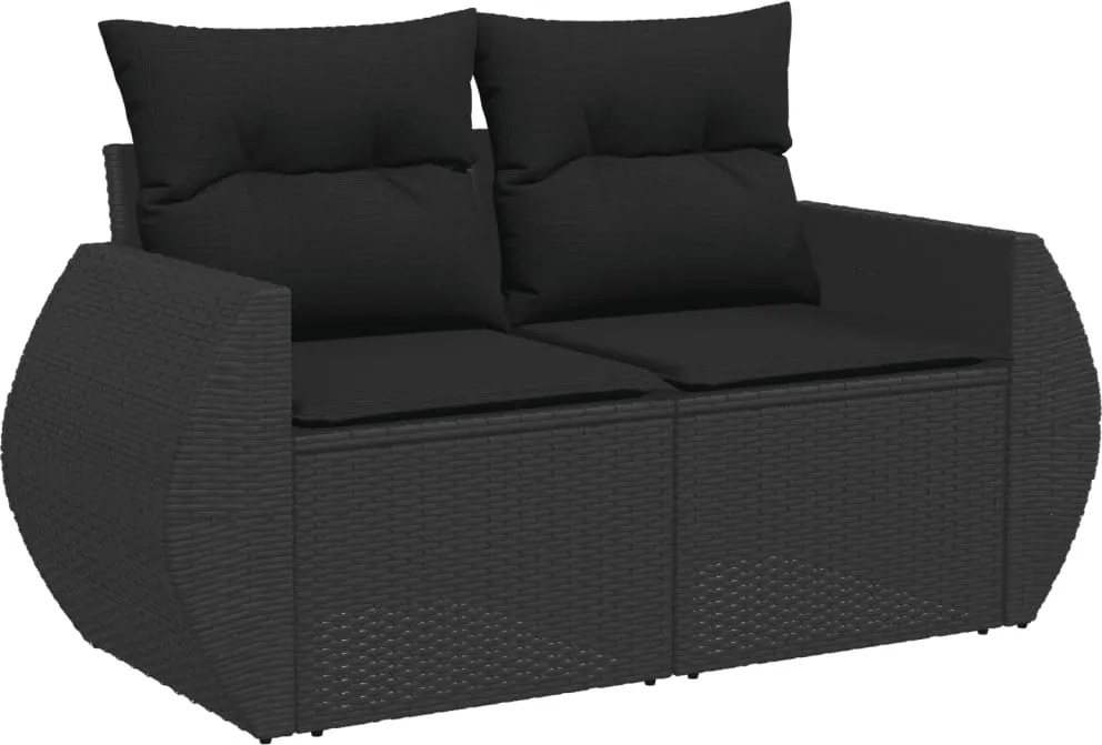 vidaXL kétszemélyes fekete polyrattan kerti kanapé párnákkal