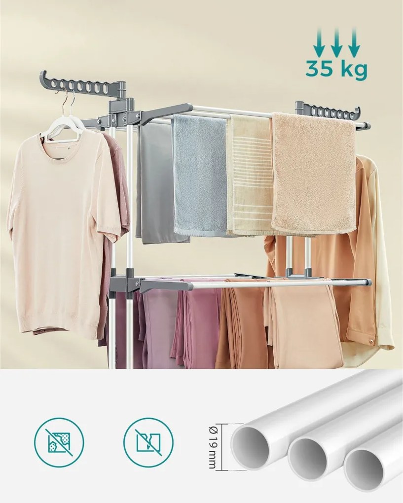 Összecsukható ruhaszárító kerekekkel, 4 szintes, fehér