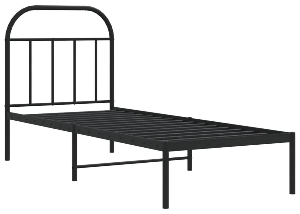 fekete fém ágykeret fejtámlával 75 x 190 cm