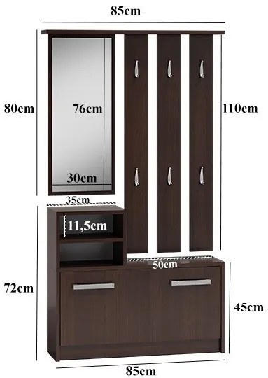 Riano MIX GAR előszobafal, 85x180x24 cm, antracit-tölgy
