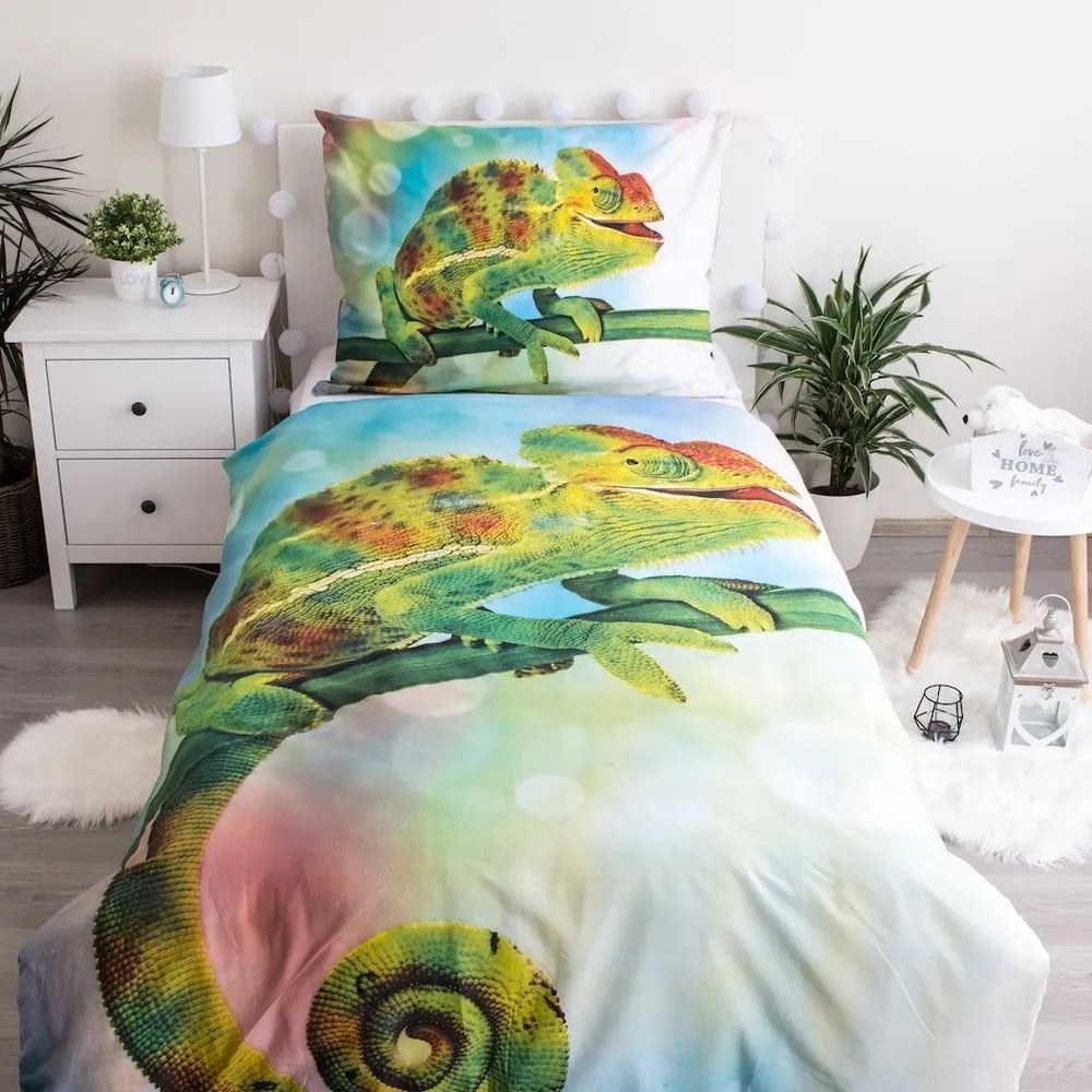 Zöld egyszemélyes pamut gyerek ágyneműhuzat világító hatással 140x200 cm Chameleon – Jerry Fabrics