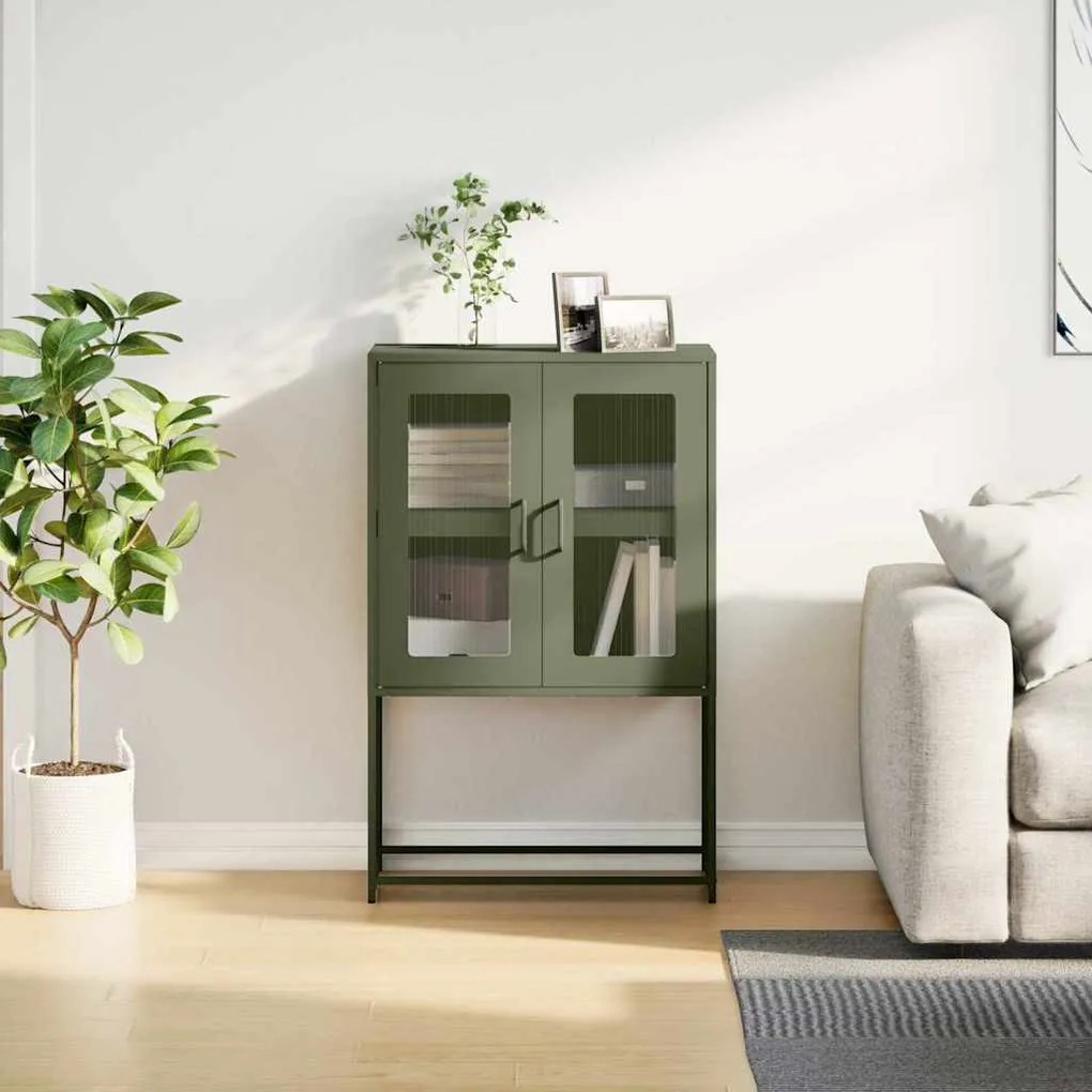 Highboard olívazöld 68x39x107 cm Acél