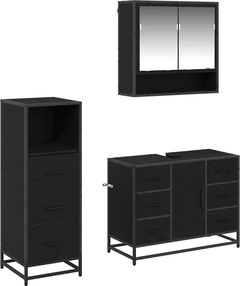 vidaXL Fürdőszoba bútor szett fiókkal 3 pcs Fekete tölgy Faanyag