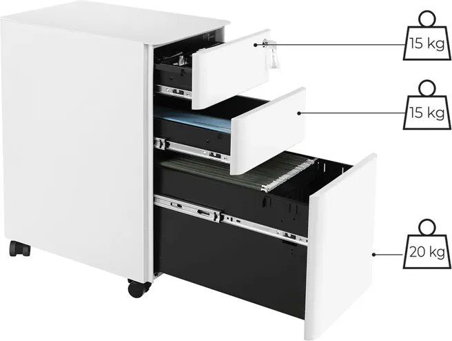 Irodai konténer 30x46x59 cm, fém, fehér, AUK-E1130 WT