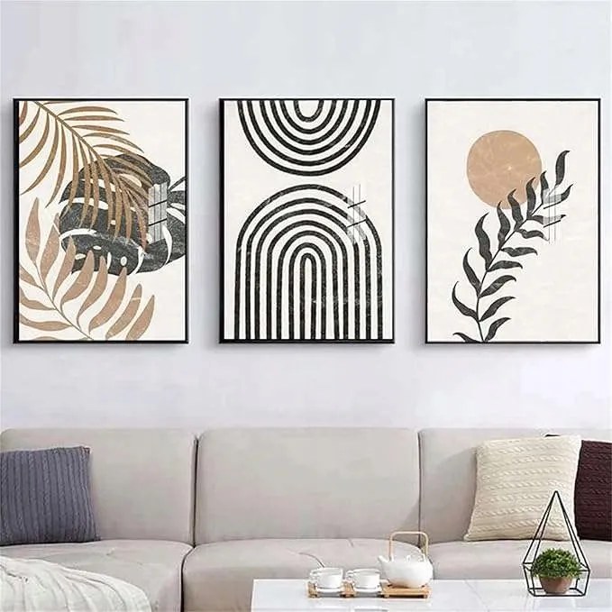 Vászonkép nappaliba 50x70 cm növénylevél mintával keret nélkül 3 db