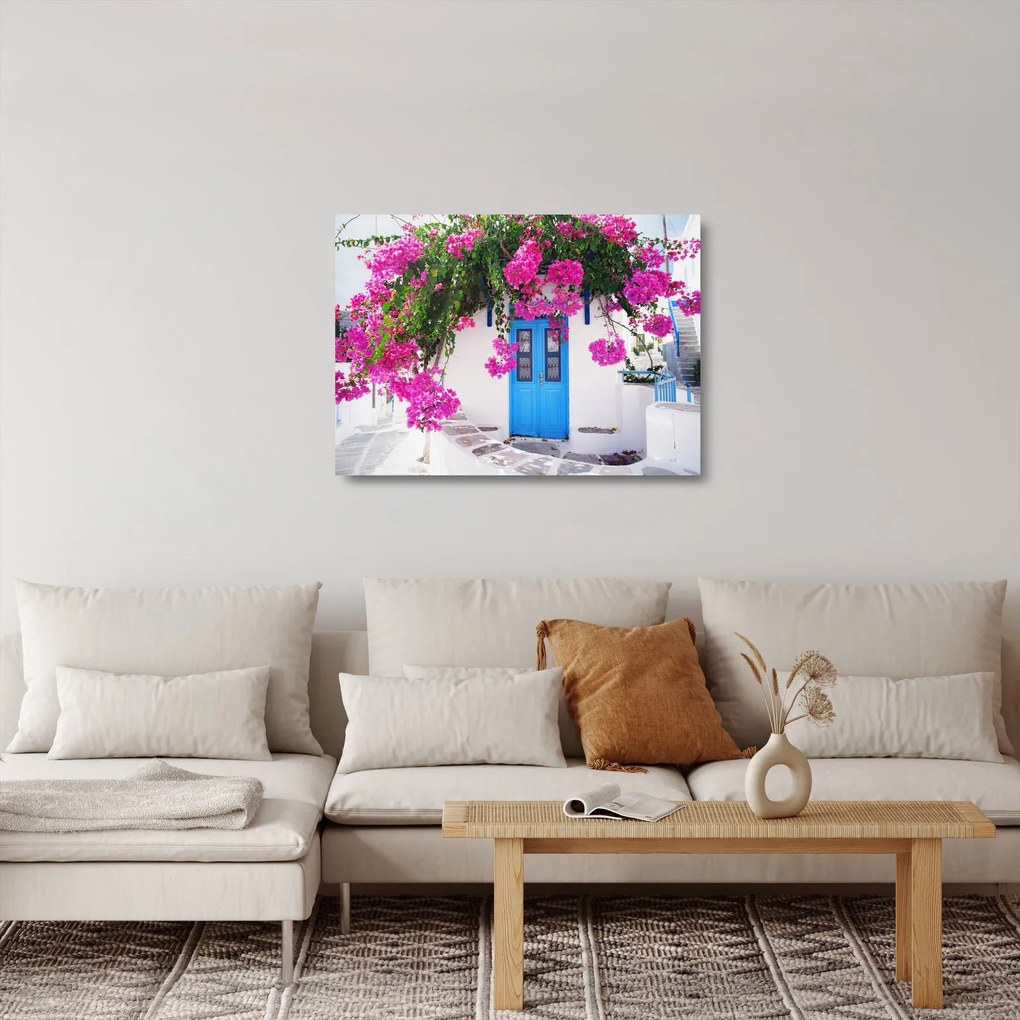 Üveg kép - Hagyományos görög ház (70x50 cm)
