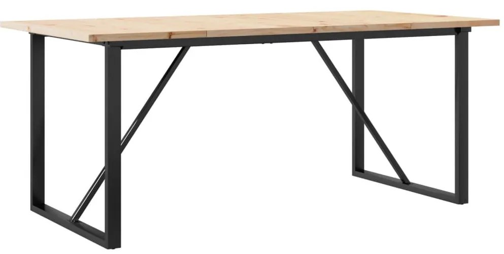 Tömör fenyőfa és acél étkezőasztal O-vázzal 180x90x75,5 cm