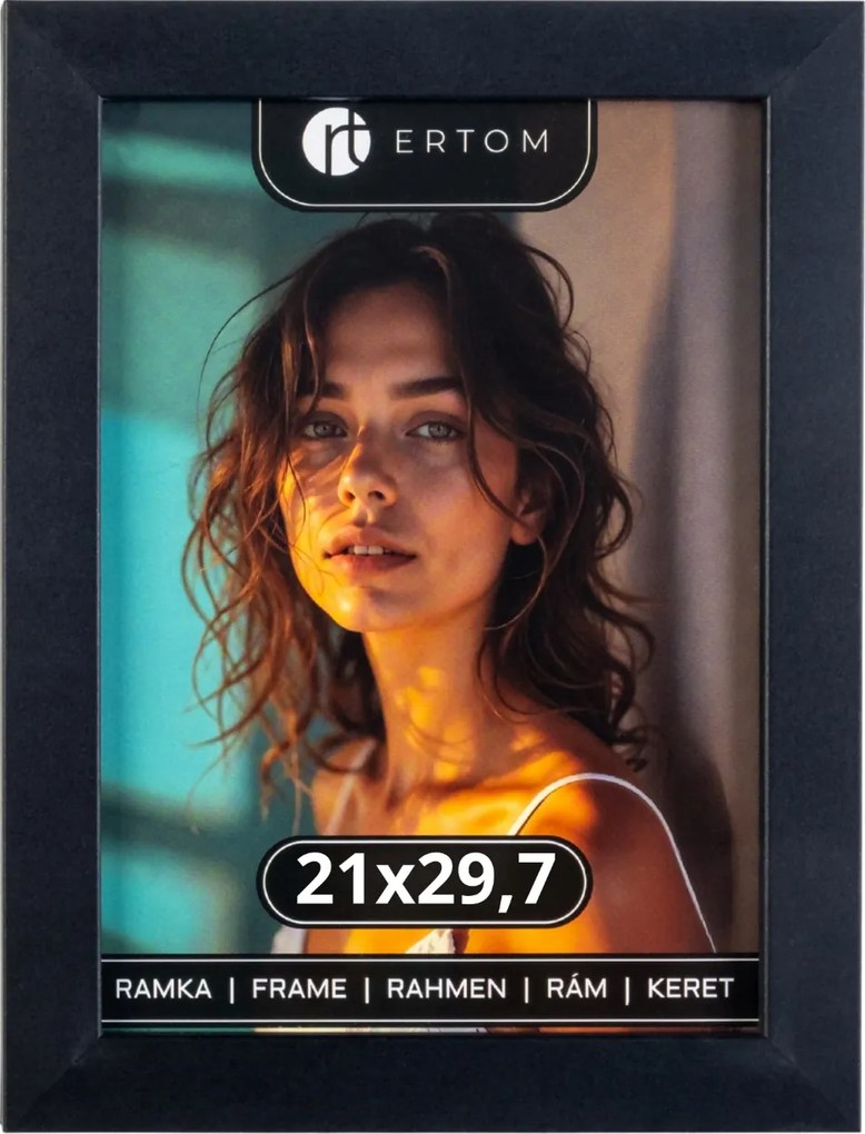 Képkeret 21x29.7 oklevél fekete üveg Ertom Vienna