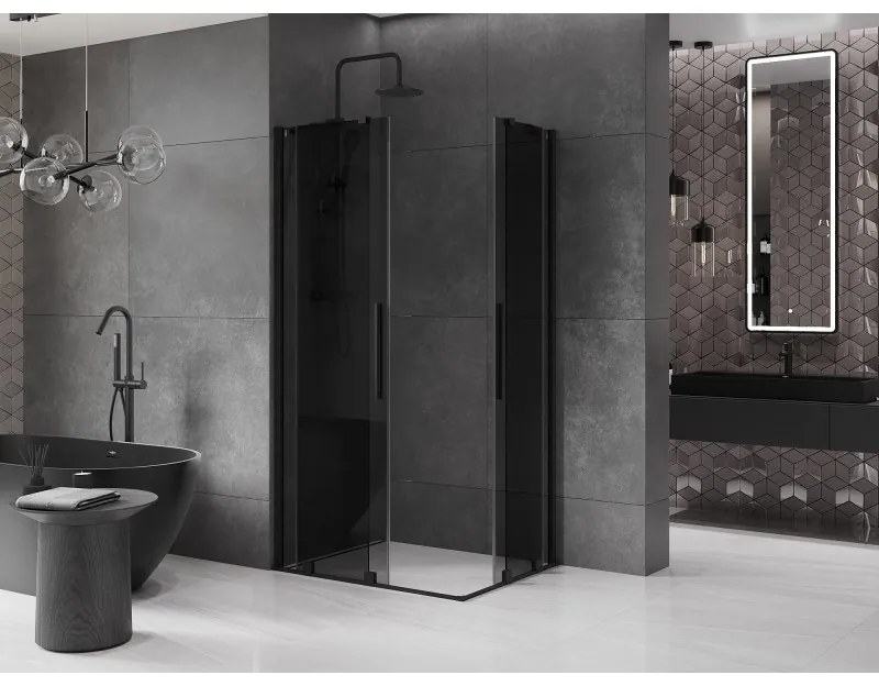 Mexen Velar Duo, zuhanykabin tolóajtóval 100 x 90 cm, 8mm szürke üveg, fekete matt, 871-100-090-42-70