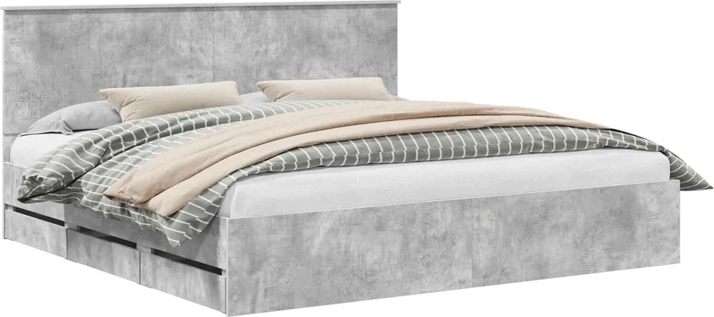 vidaXL Ágykeret fiókkal tárolóval Beton Szürke 200 x 200 cm Mérnöki Fa