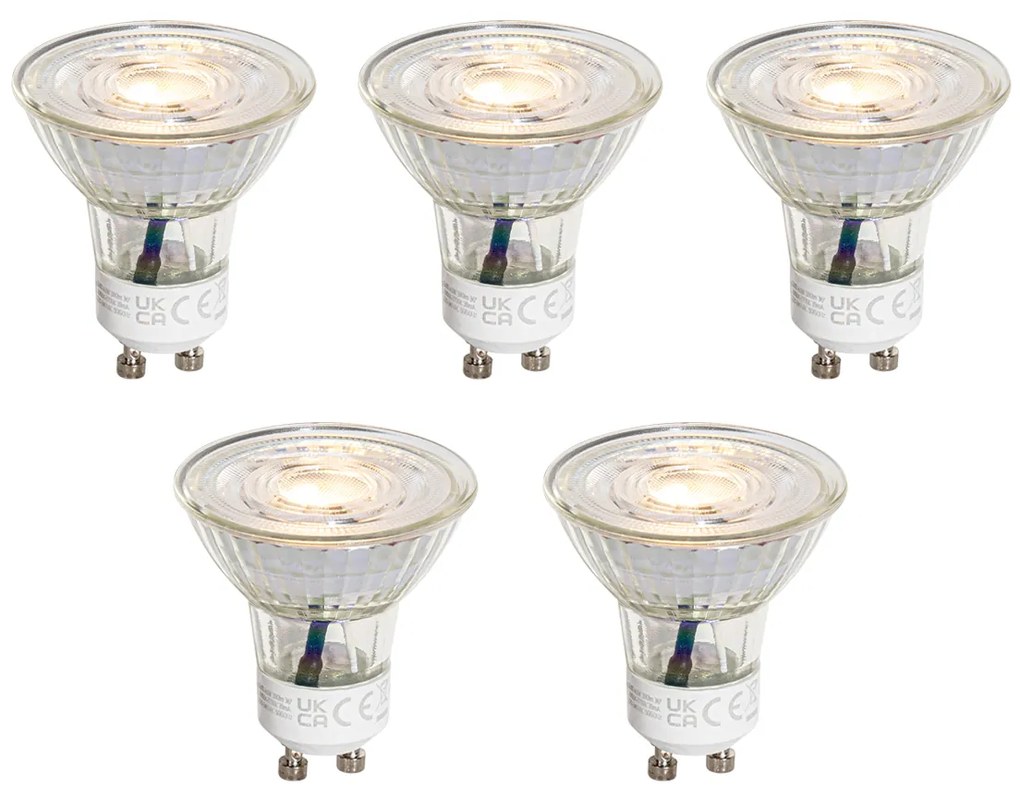5 darabos GU10 50 mm-es, 3 lépésben dimmelhető Kelvin LED izzókészlet, átlátszó, 4,5 W, 380 lm, 2000-2700 K