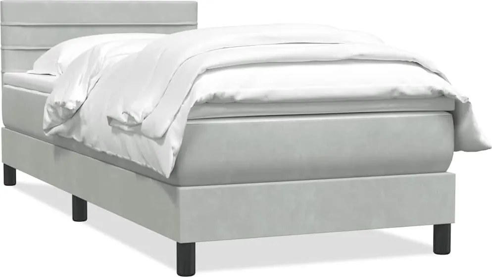 vidaXL világosszürke bársony rugós ágy matraccal 90x220 cm