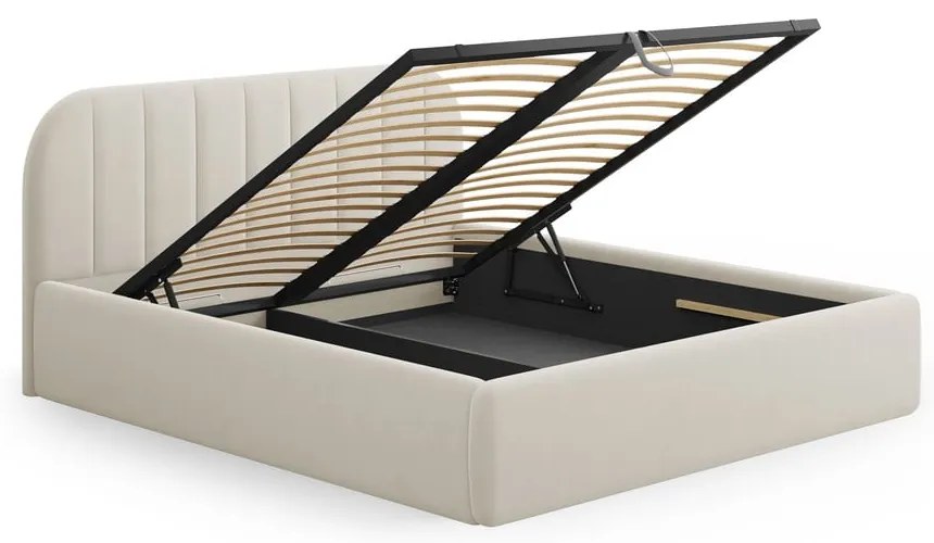 Bézs kárpitozott ágyneműtartós franciaágy ágyráccsal 180x200 cm Juno – Windsor &amp; Co Sofas