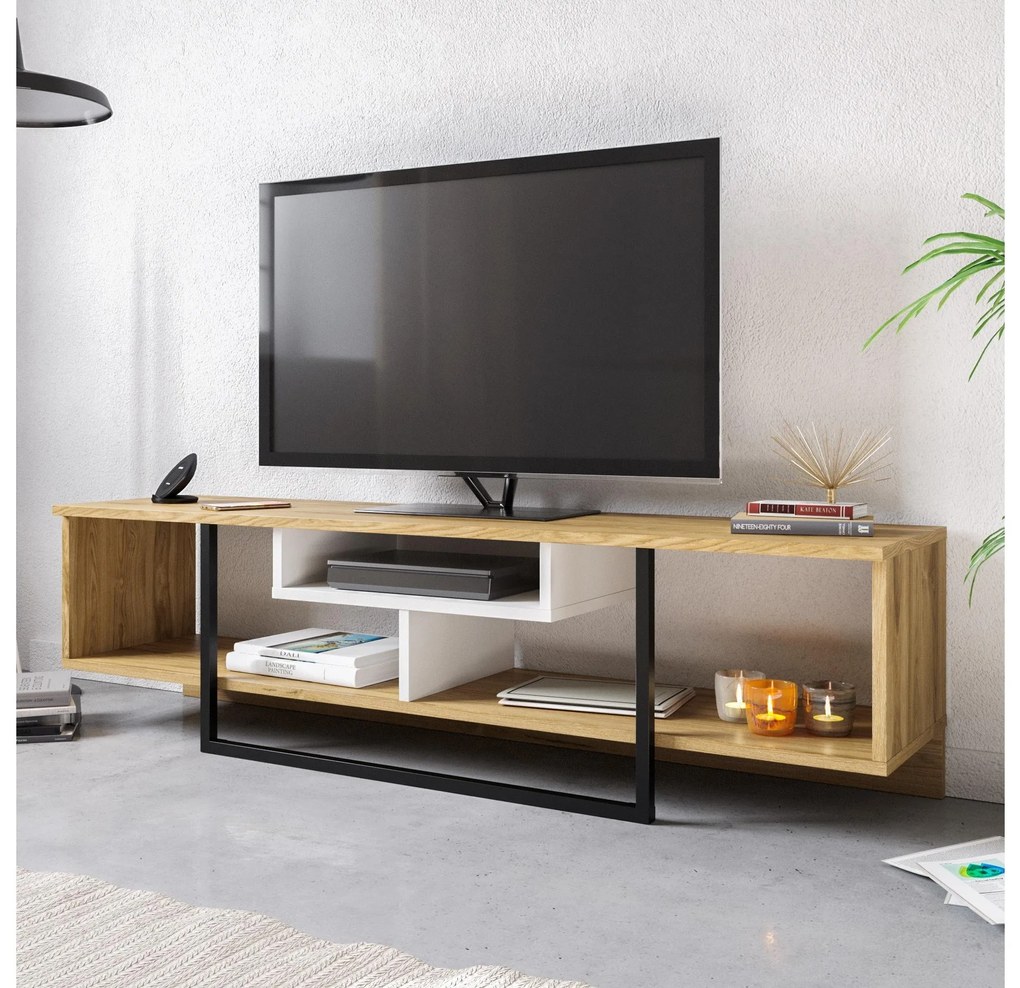 TV asztal/Szekrény Aslana 150 (fehér + fekete + tölgy) . 1101383