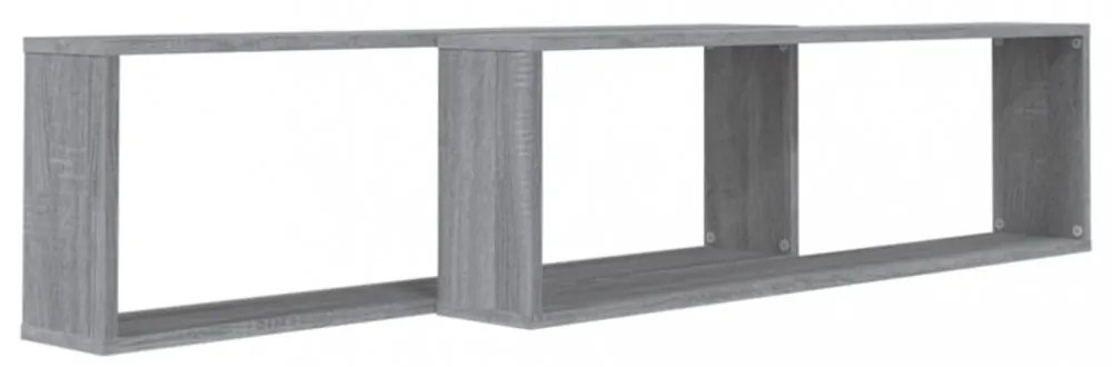 2 db szürke sonoma színű szerelt fa fali kockapolc 100x15x30 cm
