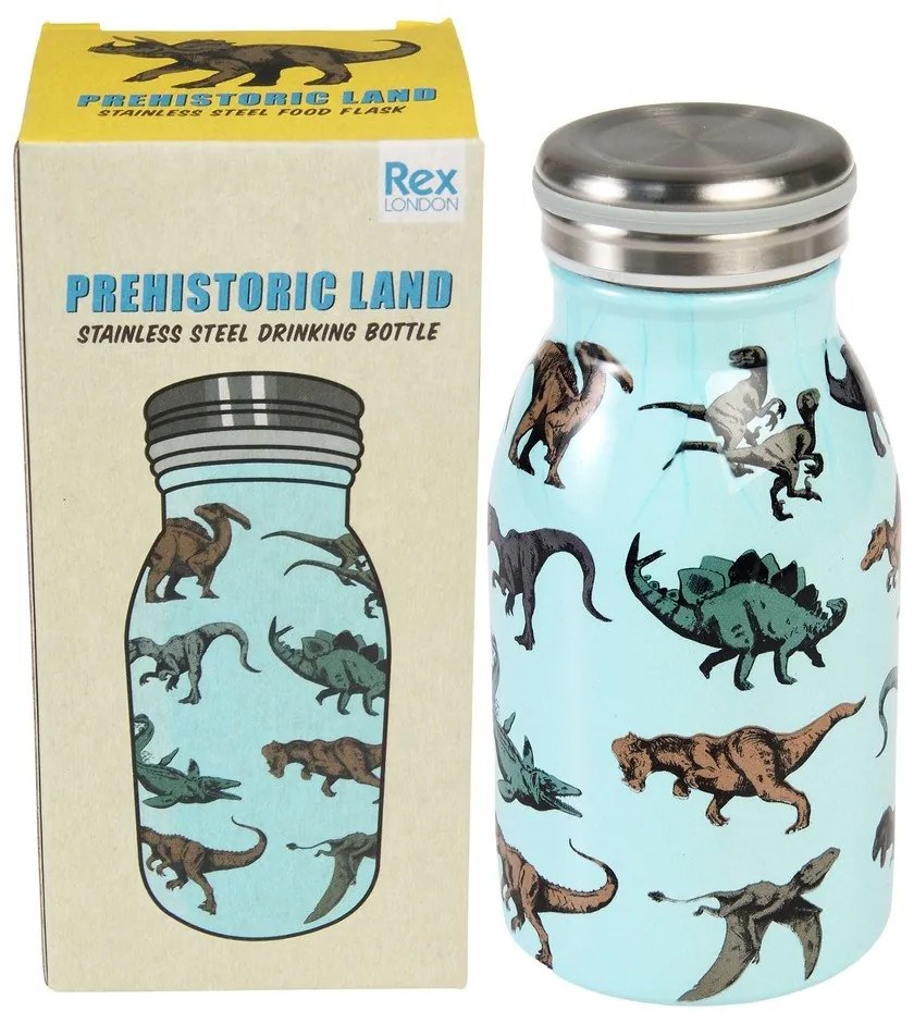Világoskék rozsdamentes acél gyerek ivópalack 250 ml Prehistoric Land – Rex London