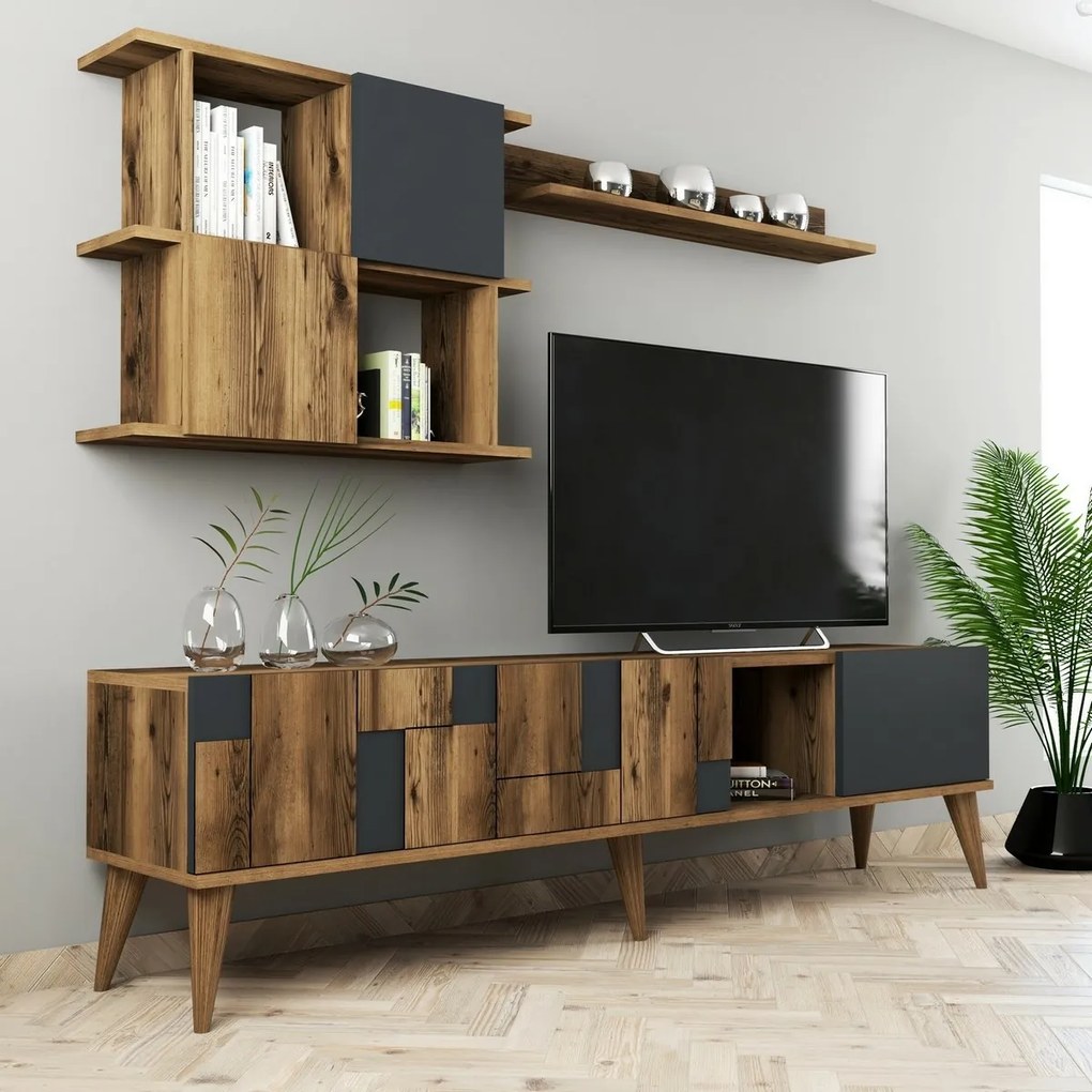 Madrid Anthracite and Walnut TV fal
