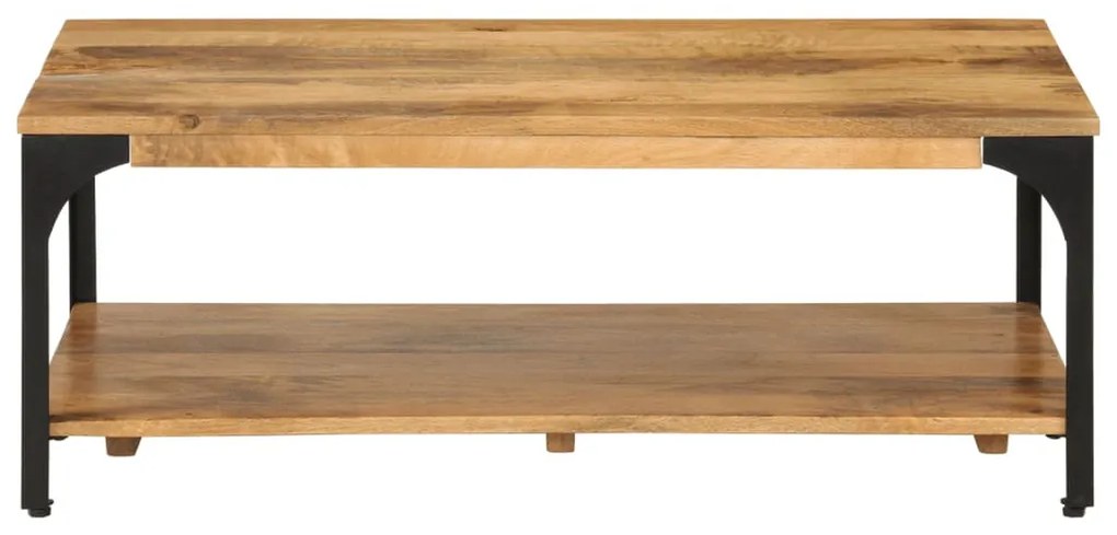 2 szintes tömör mangófa és acél dohányzóasztal 100 x 55 x 38 cm