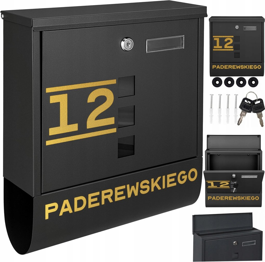 Postaláda Levél Tubus Fekete +arany Minta