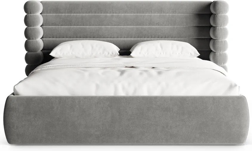 Szürke kárpitozott ágyneműtartós franciaágy ágyráccsal 180x200 cm Mount – Micadoni
