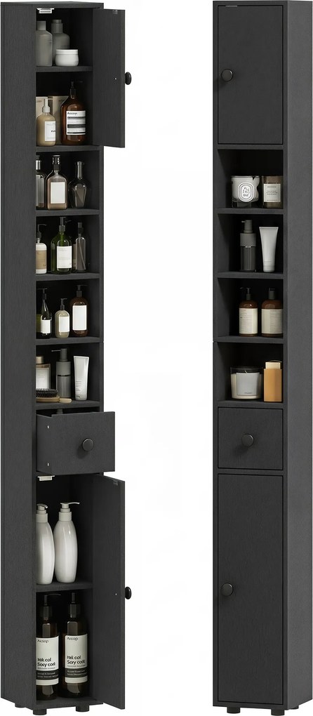 kleankin Slim Bathroom Cabinet, Tall Toilet Cupboard with Drawer and 4 Open Shelves, Space-Saving Bathroom & Living Room Storage, 8 x 8 x 71 in (20 x