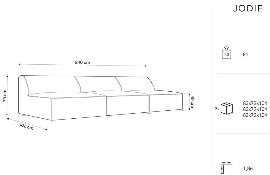 Világosszürke kanapé 240 cm Jodie – Micadoni Home