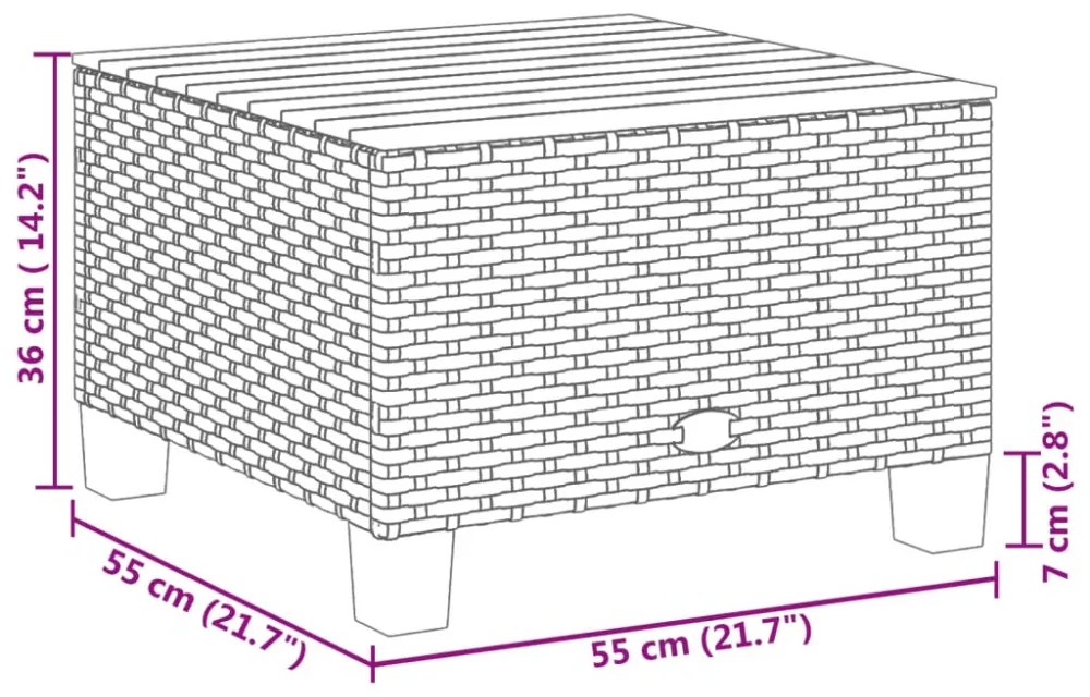 szürke polyrattan és akácfa kerti asztal 55 x 55 x 36 cm