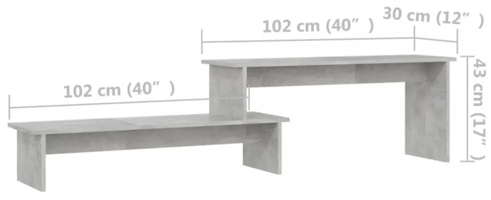 betonszürke szerelt fa TV-szekrény 180 x 30 x 43 cm