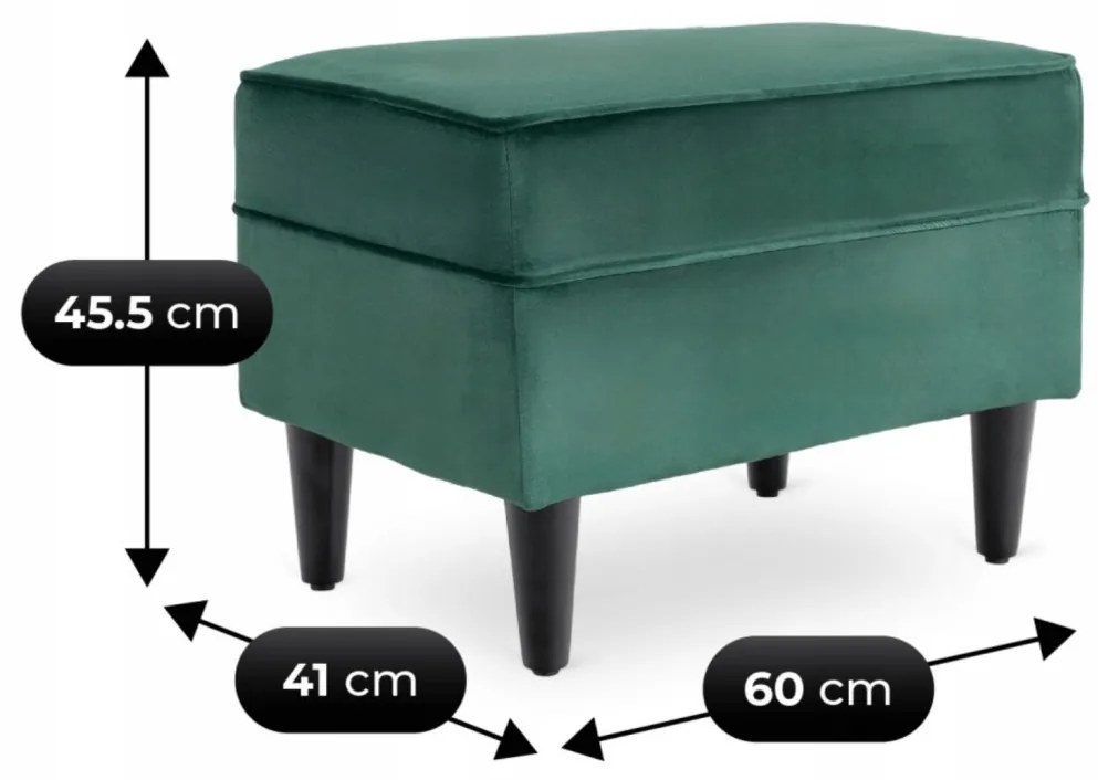 Elegáns Füles Fotel Lábtartóval Zöld Bársony Kárpittal. EVAN 2