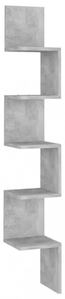betonszürke szerelt fa fali sarokpolc 20 x 20 x 127,5 cm