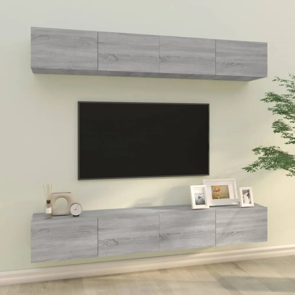 4 db szürke sonoma színű fali TV-szekrény 100 x 30 x 30 cm