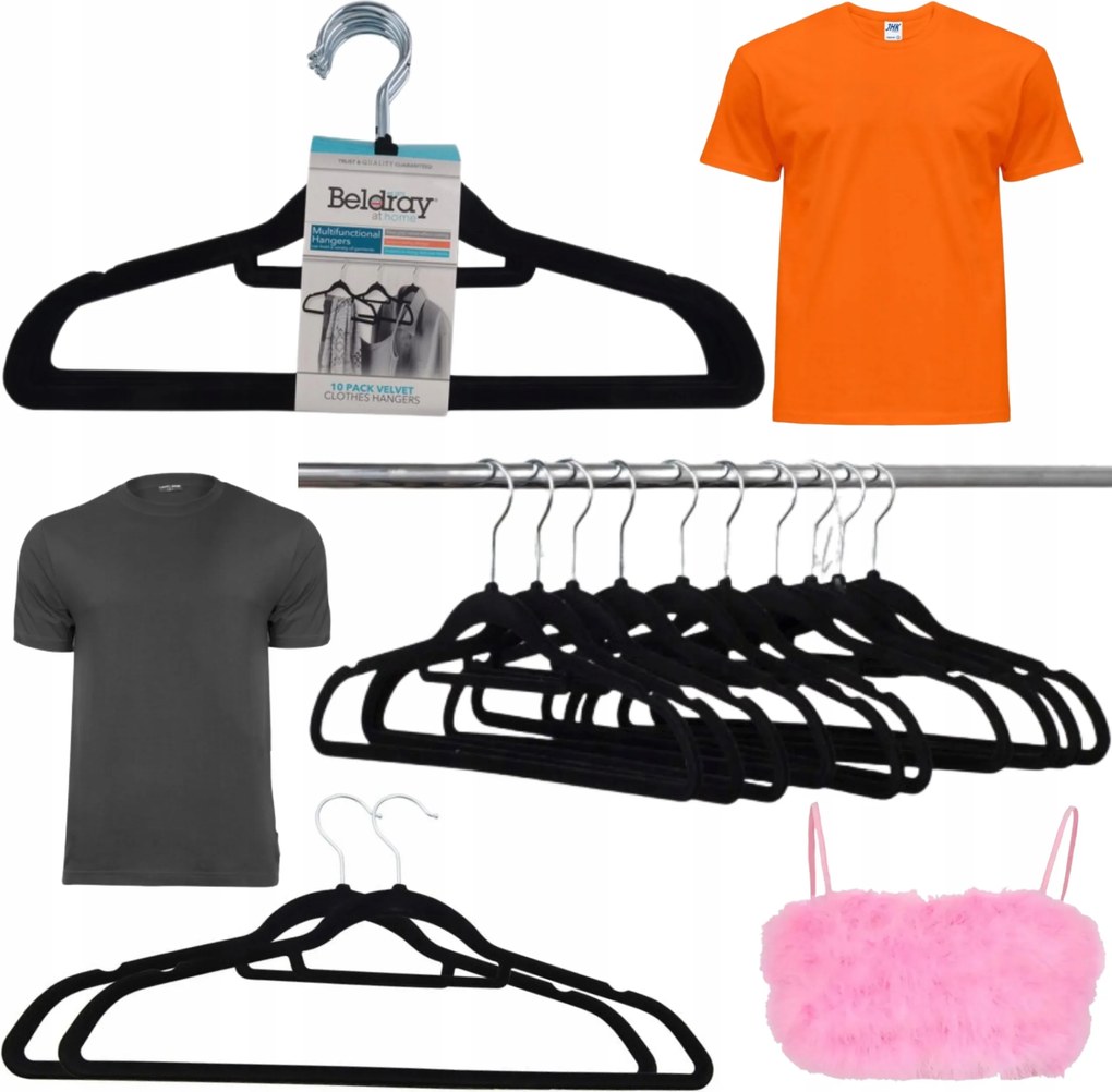 10 Darabos Bársony Akasztó Szett Beldray Fekete Erős Masszív Elegáns