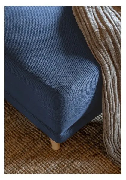 Sötétkék kordbársony kinyitható sarokkanapé (variálható) Lazy Lukka – Miuform