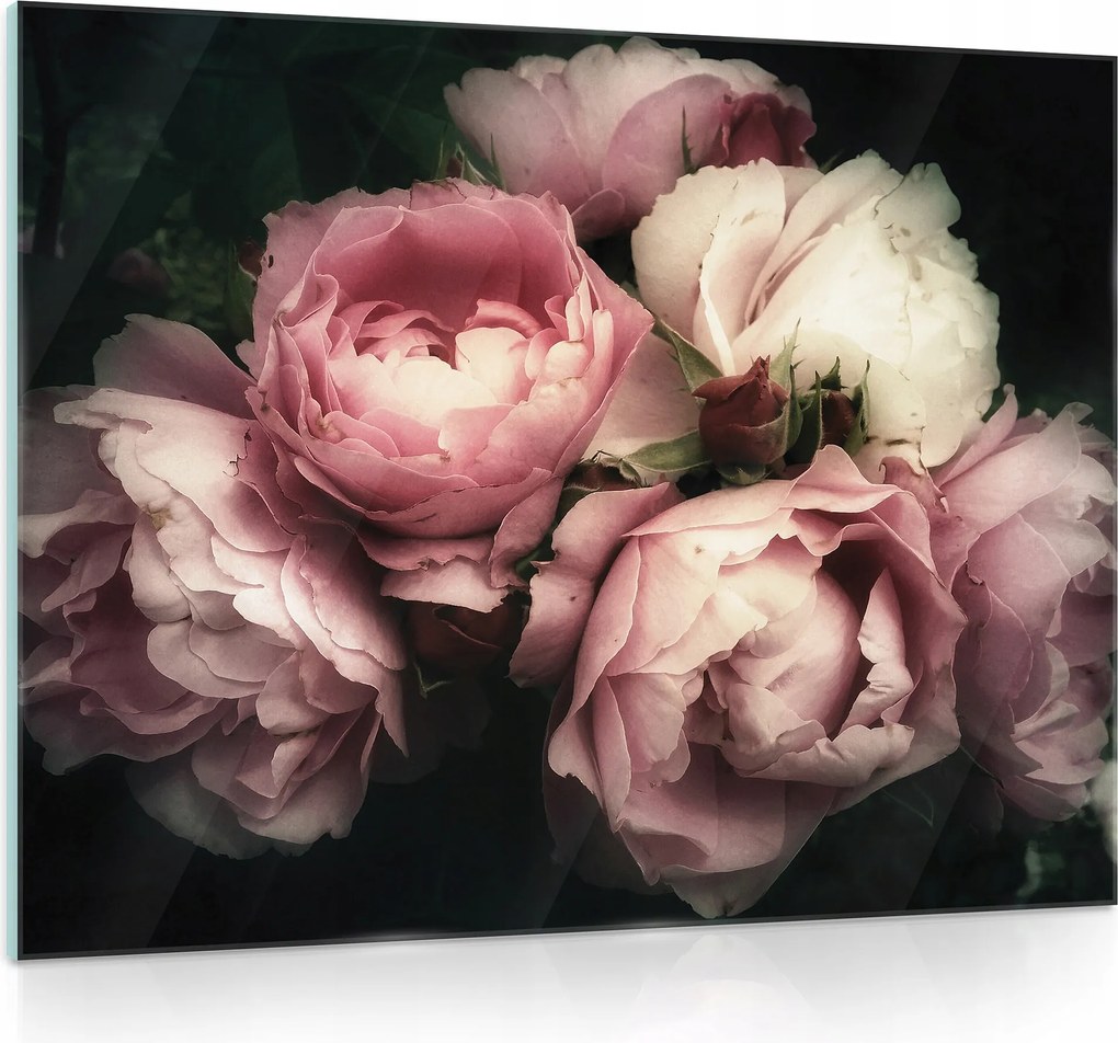 Üvegfestmény Virágok rózsák peonie 3D 80x60