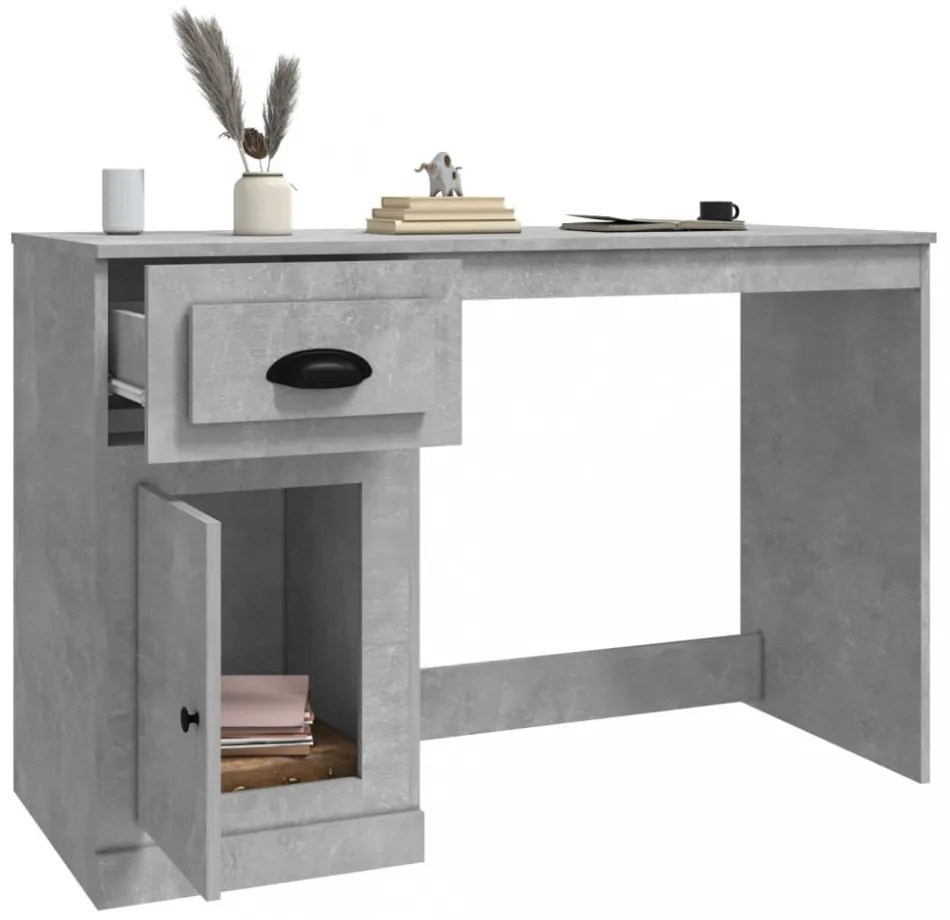 betonszürke szerelt fa íróasztal fiókkal 115x50x75 cm