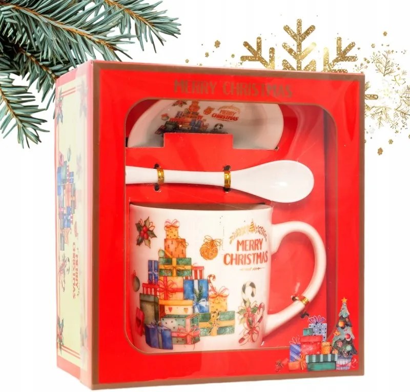 eCa KB17WZ2 karácsonyi ajándékkészlet Kerámia bögre, kanál, csészealj 400 ml