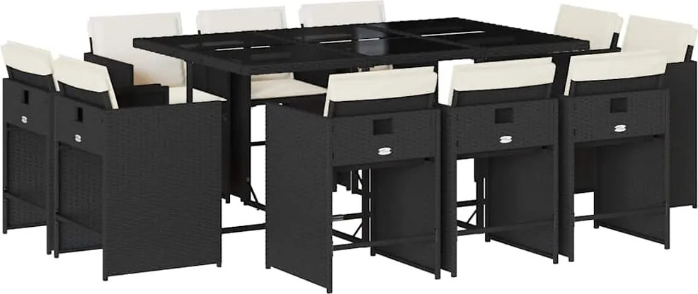 vidaXL 11 részes fekete polyrattan kerti étkezőgarnitúra párnákkal