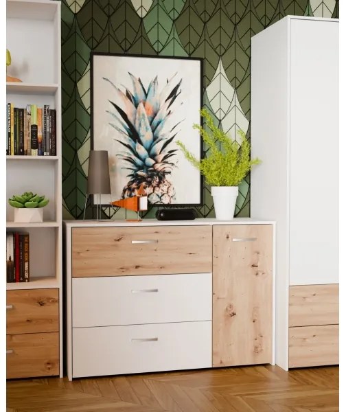Fiókos komód URO artisan tölgy/ fehér