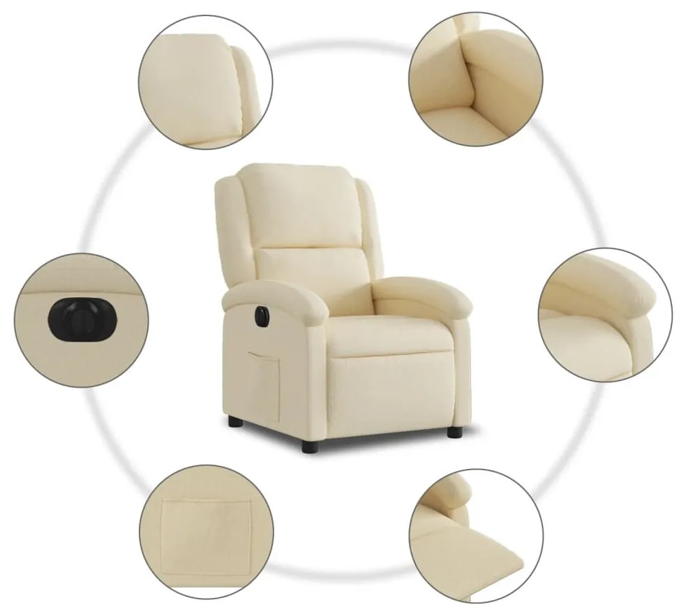 vidaXL krémszínű szövet elektromos dönthető fotel