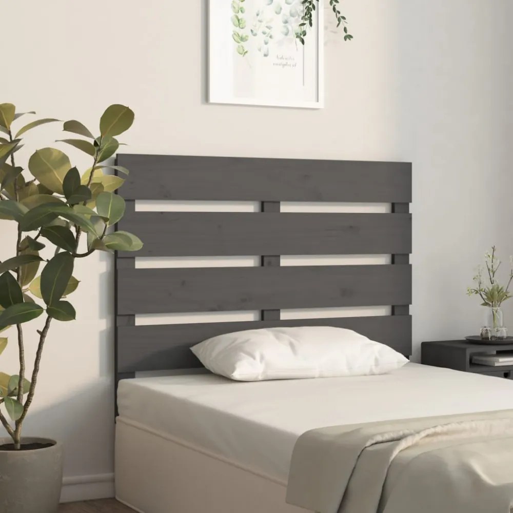 szürke tömör fenyőfa fejtámla 100 x 3 x 80 cm